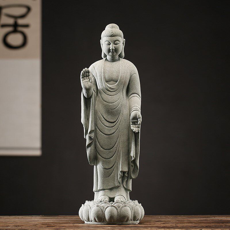 禅意新中式莲花台无畏如来大号佛像摆件家居玄关复古桌面造景装饰