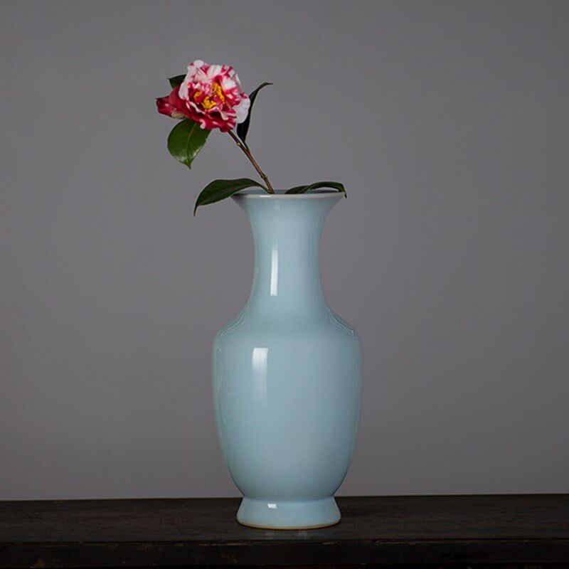 孟玉松大师汝窑花瓶摆件客厅插花家居饰品高档汝瓷桌面茶道小花器