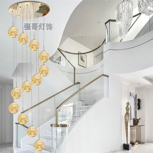 轻奢网红满天星长吊灯led别墅复式楼梯灯饰简约loft公寓后现代灯