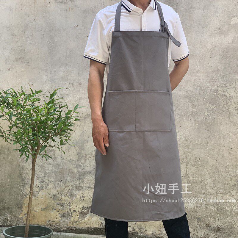手工帆布围裙灰色挂脖式无袖加厚学生绘画陶艺奶茶店工作罩衣男女