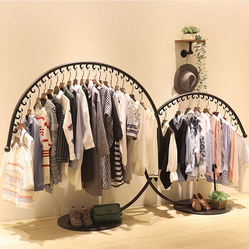 铁艺服装店衣服展示架简约落地式半圆架弧形挂衣架家用卧室晾衣架