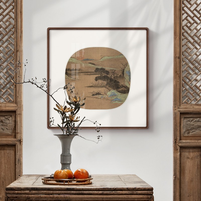 宋代美学壁画新中式茶室装饰画桌面摆件高档实木框餐厅挂画背景墙