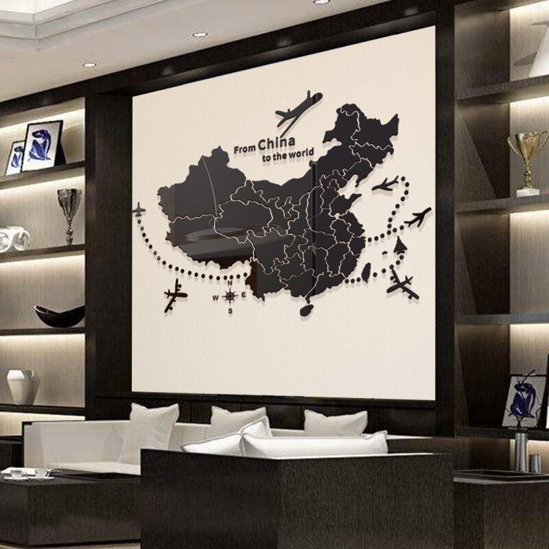世界地图墙贴3d立体亚克力学校办公室装饰中國文化背景墙创意贴纸