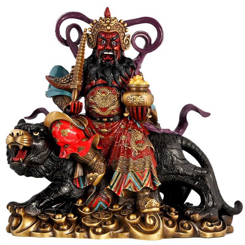 赵公明摆件黄铜赵公明财神骑虎像武财神供奉纯招五路财神佛像大号