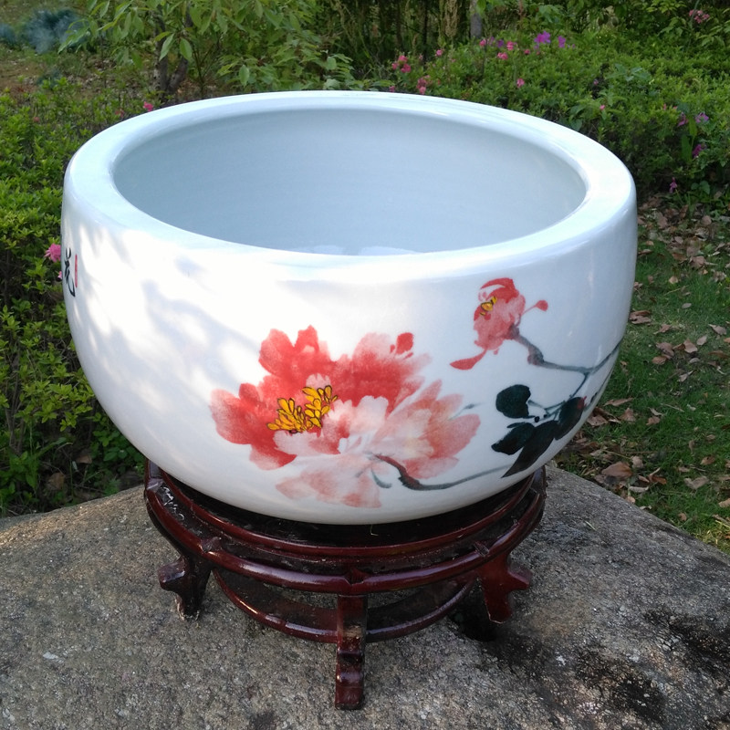 景德镇陶瓷鱼缸大号养鱼盆荷花缸乌龟缸碗莲睡莲盆客厅水浅金鱼缸