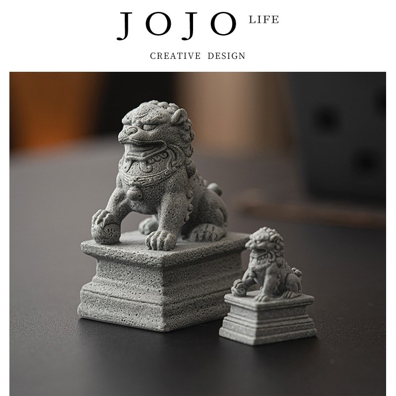 JOJOS L. PD.紫泉涧.青砂石摆件创意福瑞石狮子一对茶宠  盖杰