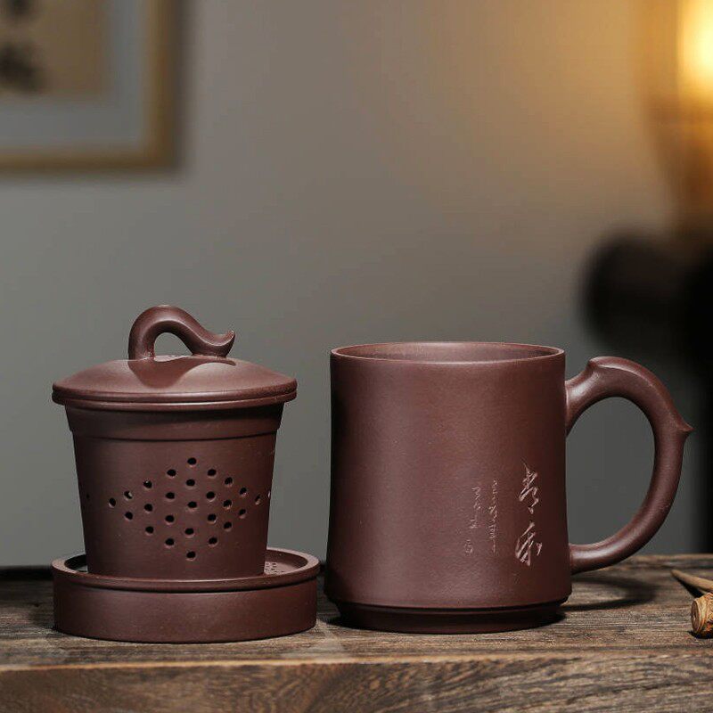 宜兴紫砂杯纯手工名家男士家用内胆紫砂茶杯大容量带盖子水杯泡茶