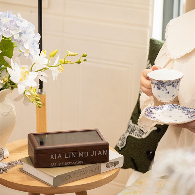 文玩收纳盒放手串收纳长方形储物盒装沉香珠子串珠木质首饰精致风