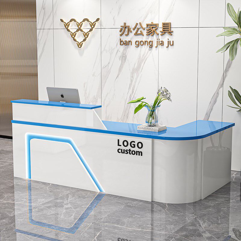 吧台收银台服装店柜台桌店铺弧形圆角培训学校前台公司办公接待台