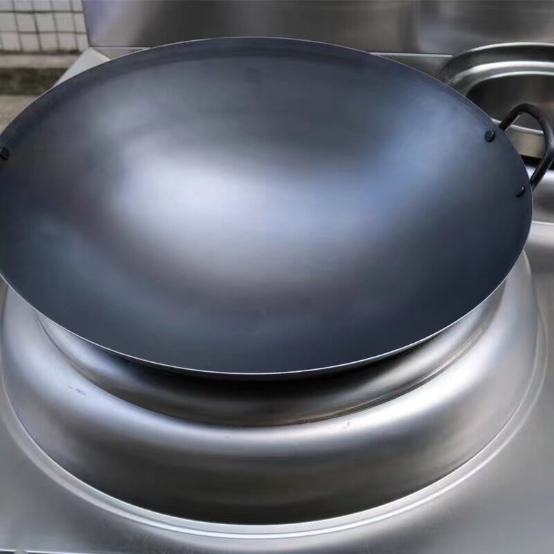 商用电磁炉专用锅50cm黑钢炒锅凹面电磁灶铁锅无涂层不粘锅炒菜锅