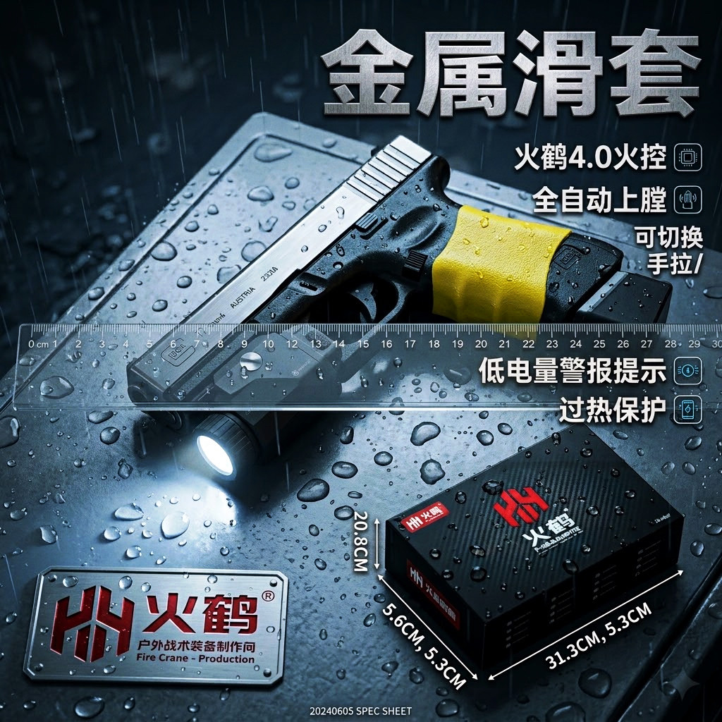 火鹤全新金属滑套G17格洛克电手电动连发模型发射器玩具枪男孩科