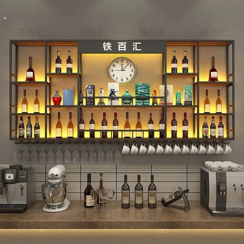 酒柜壁挂式挂墙款红酒架置物架靠墙发光洋酒白酒架酒吧展示架