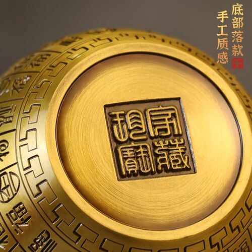 纯黄铜米缸聚财百福缸招财进宝铜缸家居办公室桌面装饰品守财摆件