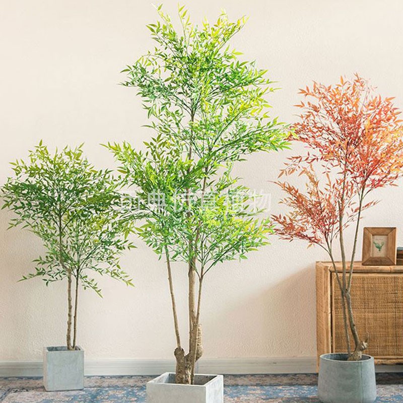 仿真植物南天竹盆栽假绿植盆景软装造景家居橱窗装饰楼梯落地花艺