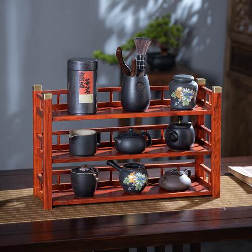 红木茶杯架茶壶架子收纳架紫砂壶摆放架桌面置物架实木小型博古架