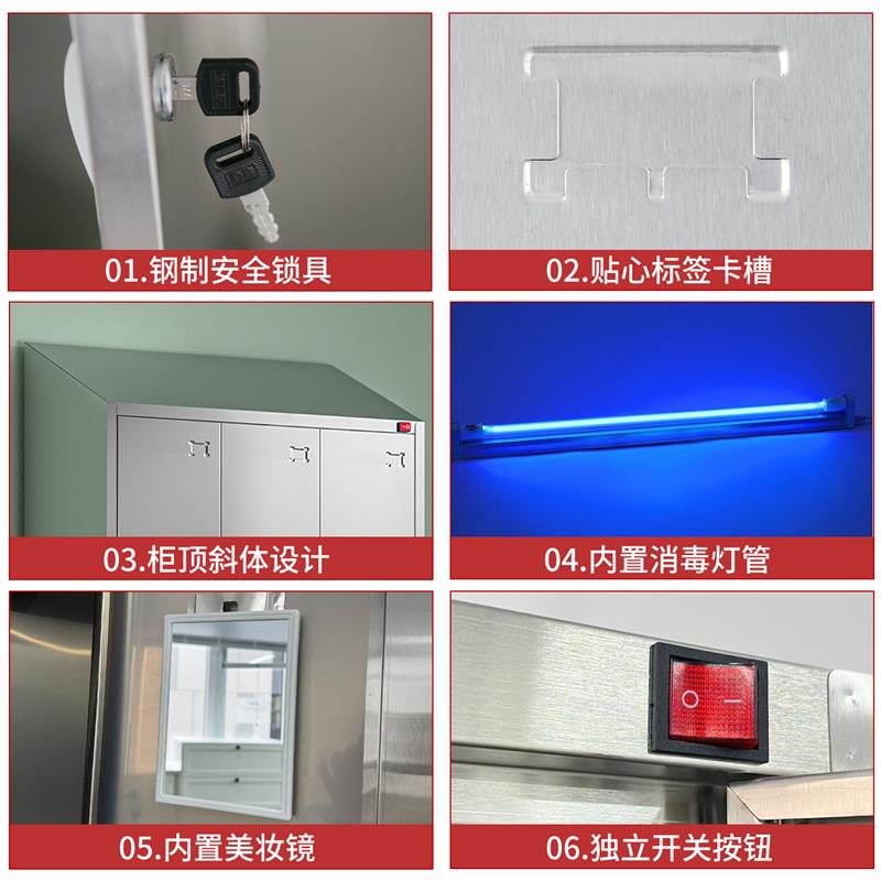 不锈钢员工更衣柜工厂无尘车间鞋柜带锁储物柜宿舍八门十门换衣柜