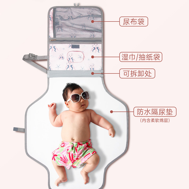 婴儿可携式尿不湿垫尿布包外出母婴包防尿垫宝宝折叠可躺收纳袋防