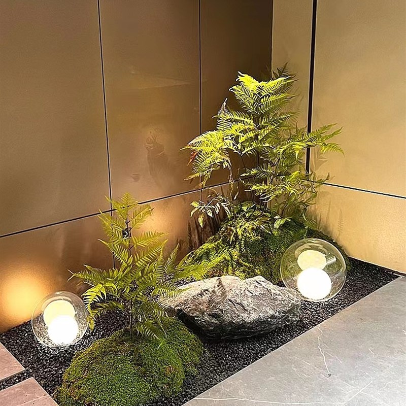 室内造景落地灯彷真绿色植物苔癣楼梯门口景观压克力球中球灯草坪