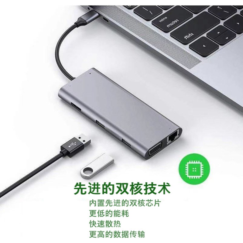 11合1Typec拓展坞插头多口3.0集分线器HUB延长线网线多接口转换器