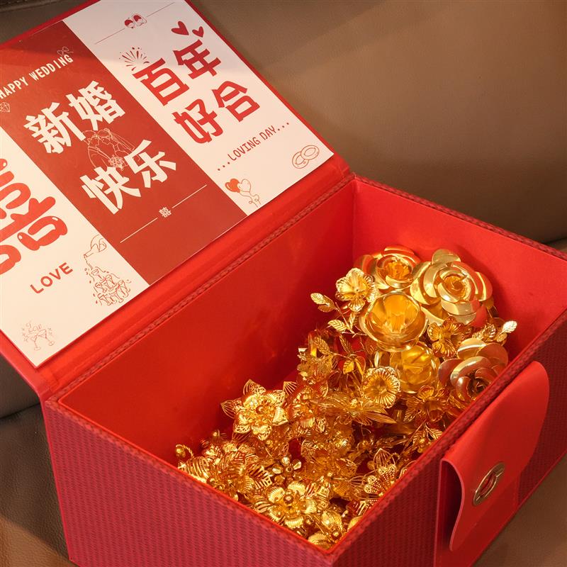 新金色瀑布手捧花礼服仿真花束 婚纱照道具送闺蜜结婚礼物手拎花