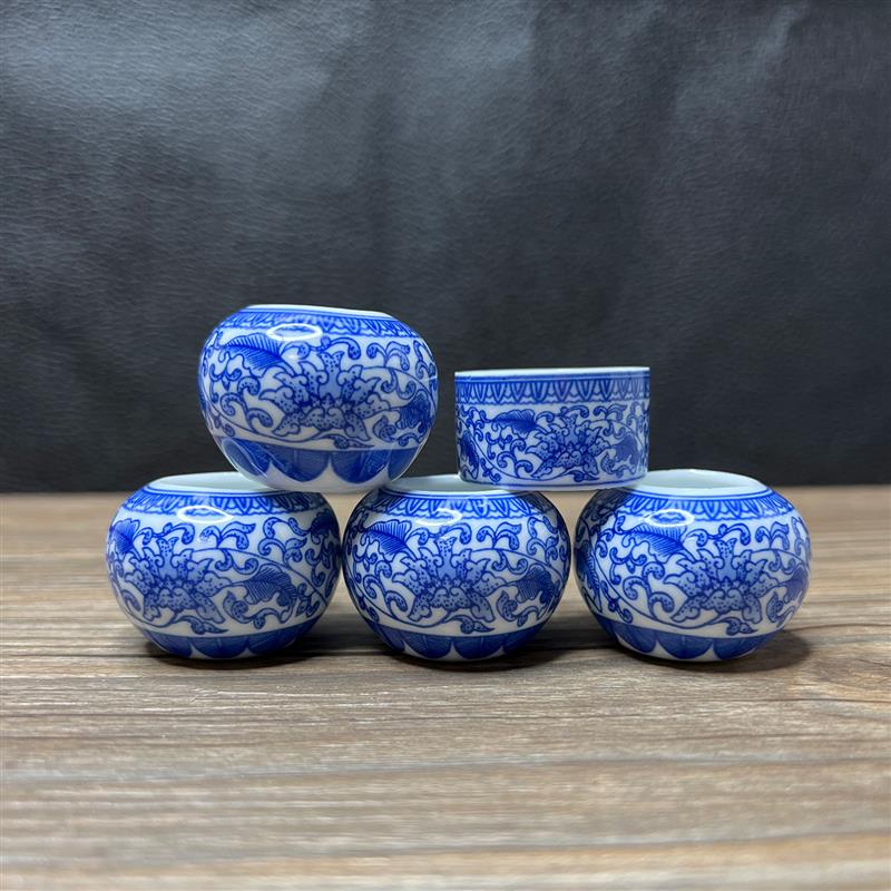 青花缠枝钩莲小鸟五件套绣眼柳莺红子贝子鸟食杯鸟食碗鸟食罐鸟缸