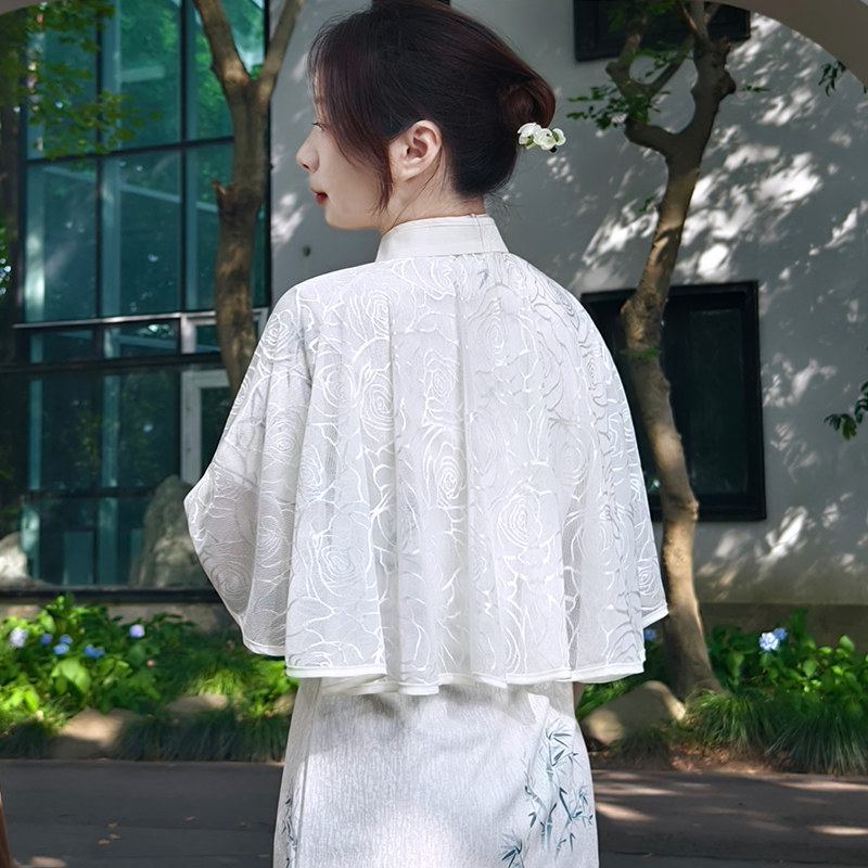 蕾丝防晒小披肩夏季配裙子妈妈斗篷披风旗袍外搭开衫女士外套短款