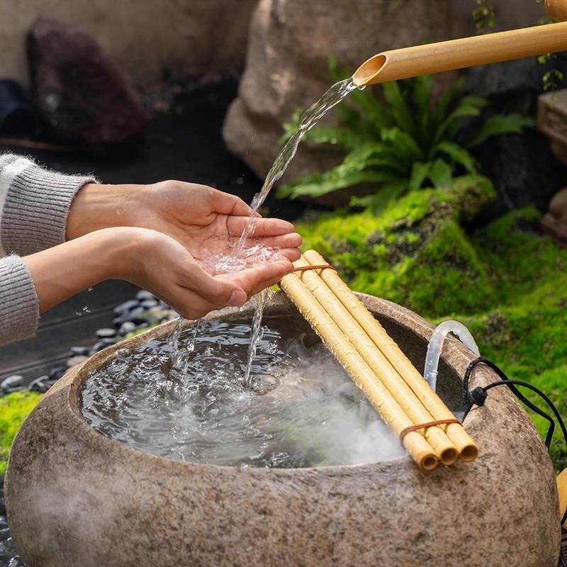 竹子流水器竹筒流水摆件循环水创意花园庭院鱼池鱼缸装饰造景中式