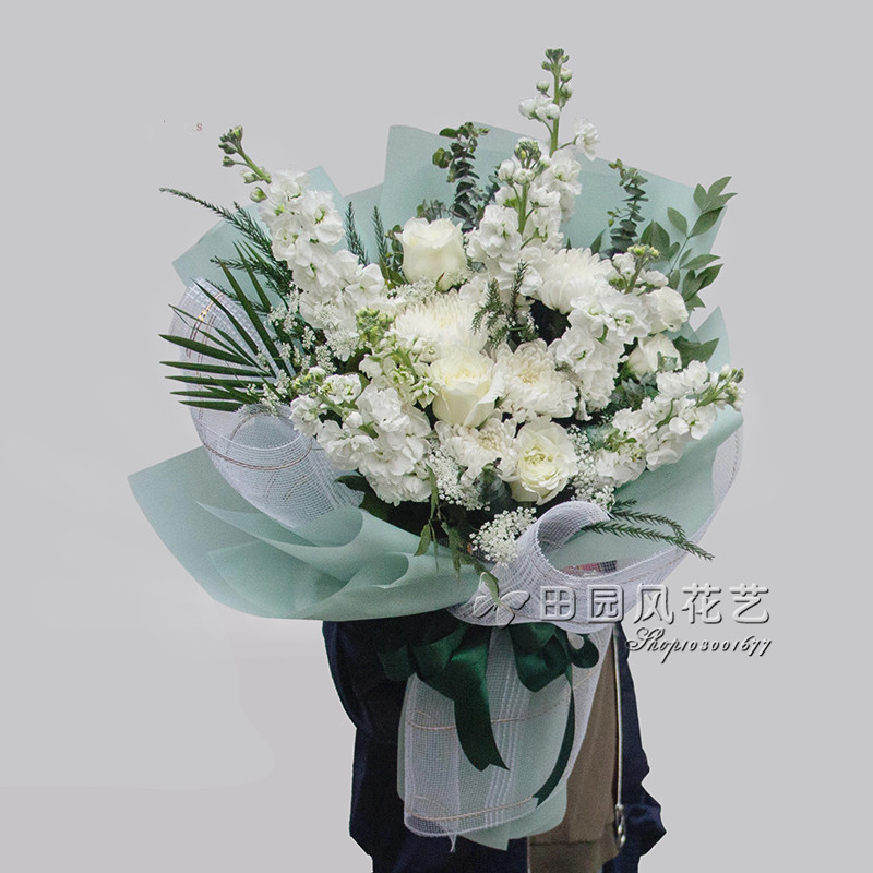 西安鲜花同城速递菊花哀悼念丧事葬礼祭奠清明节冬至扫墓花束