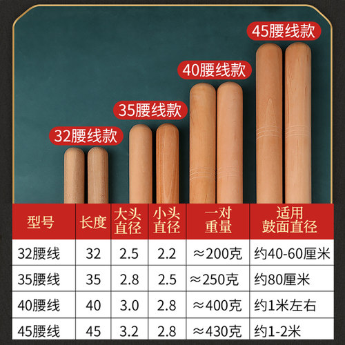大鼓棒梨木实木中国堂鼓棒一对龙舟敲鼓棍打鼓锤大中小鼓槌棒