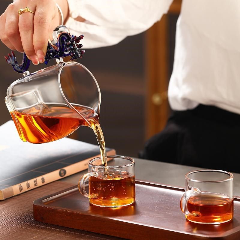中式龙凤把手玻璃公道杯加厚耐热分茶器高档过滤泡茶茶具茶海公杯