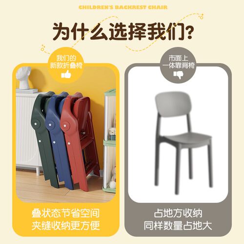 儿童凳子幼儿园专用椅子靠背小椅折叠宝宝座椅家用塑料浴室洗澡凳