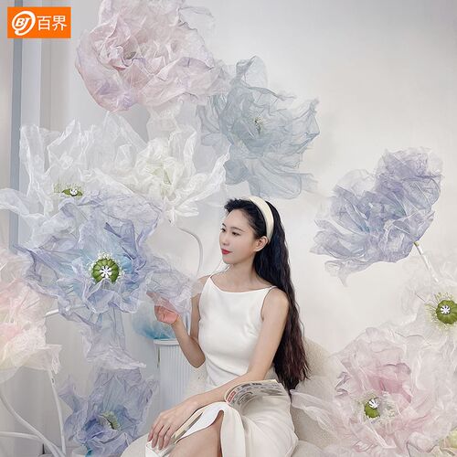 百界大型丝网花纱花店铺橱窗装饰摆件美陈场景布置婚庆婚礼路引花
