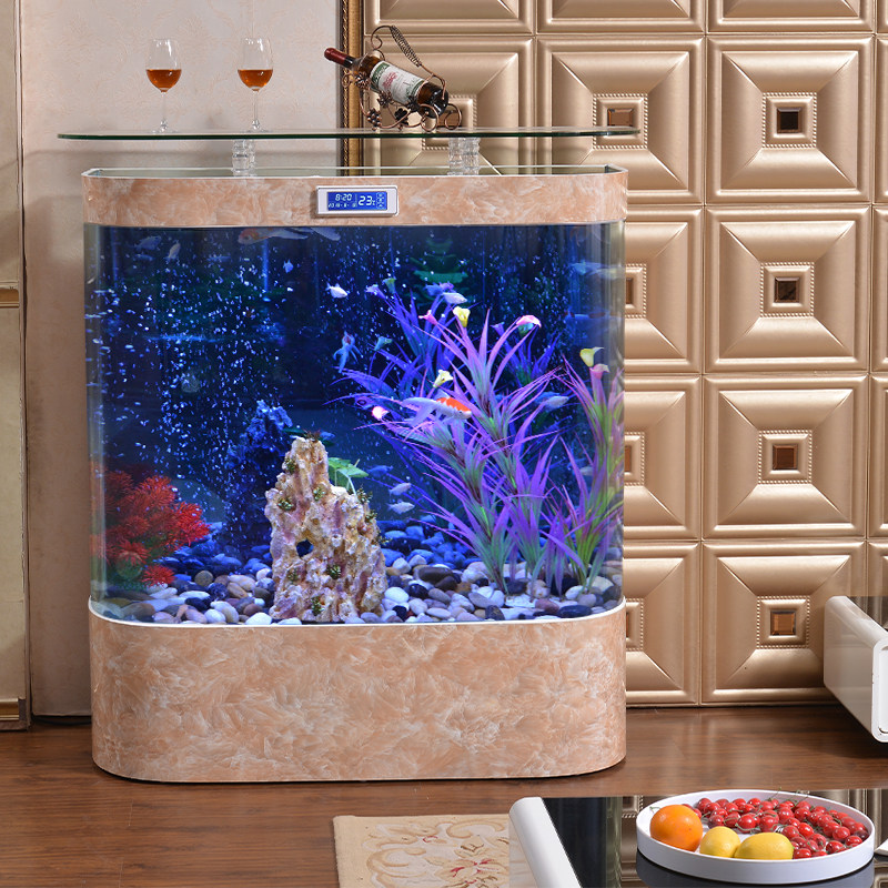 圆形落地客厅靠墙大型生态懒人金鱼缸水族箱增氧玻璃造景轻奢热弯