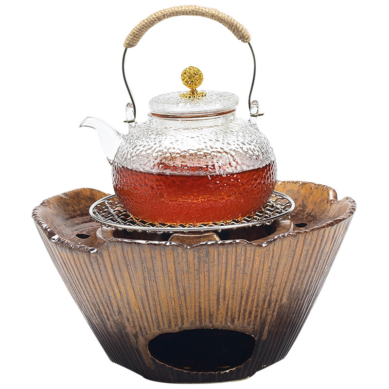 户外功夫煮茶壶炭炉烧水壶围炉煮茶玻璃提梁壶侧把壶陶土竹木碳炉