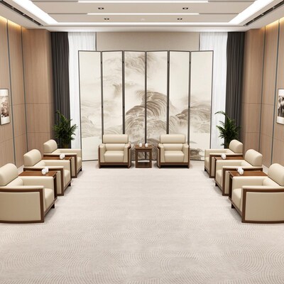 办公沙发茶几组合贵宾商务接待室新中式会议室会客真皮沙发单人位