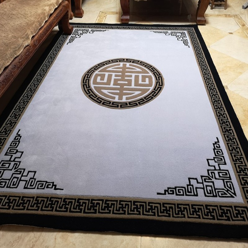 新中式手工羊毛地毯客厅卧室书房茶几红木家具中国风蓝色地毯定制