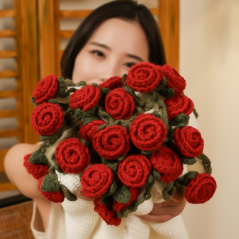 花束毯玫瑰花毯子花朵毛毯ins礼物送女朋友装饰手工编织成品现货