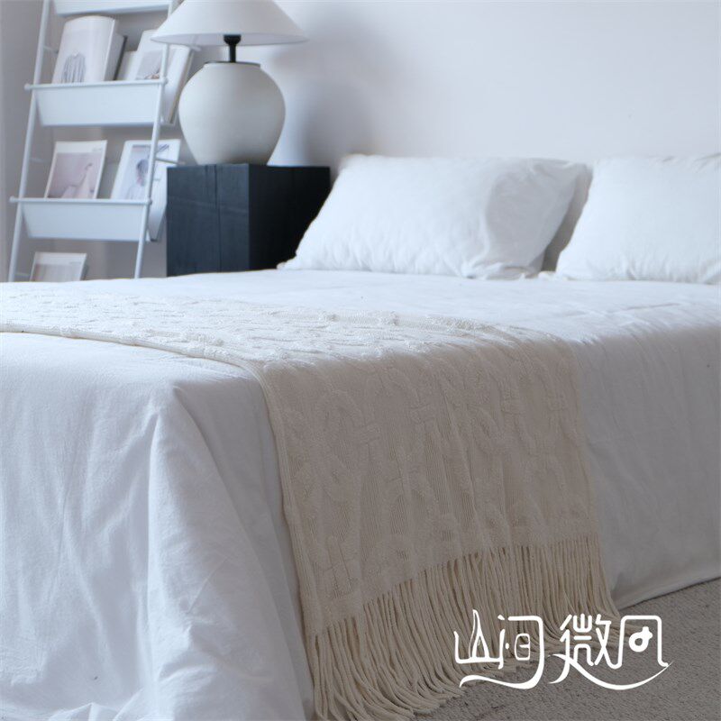 床尾毯床尾巾沙发搭毯针织床搭巾盖毯民宿酒店床旗棕色咖色橘色