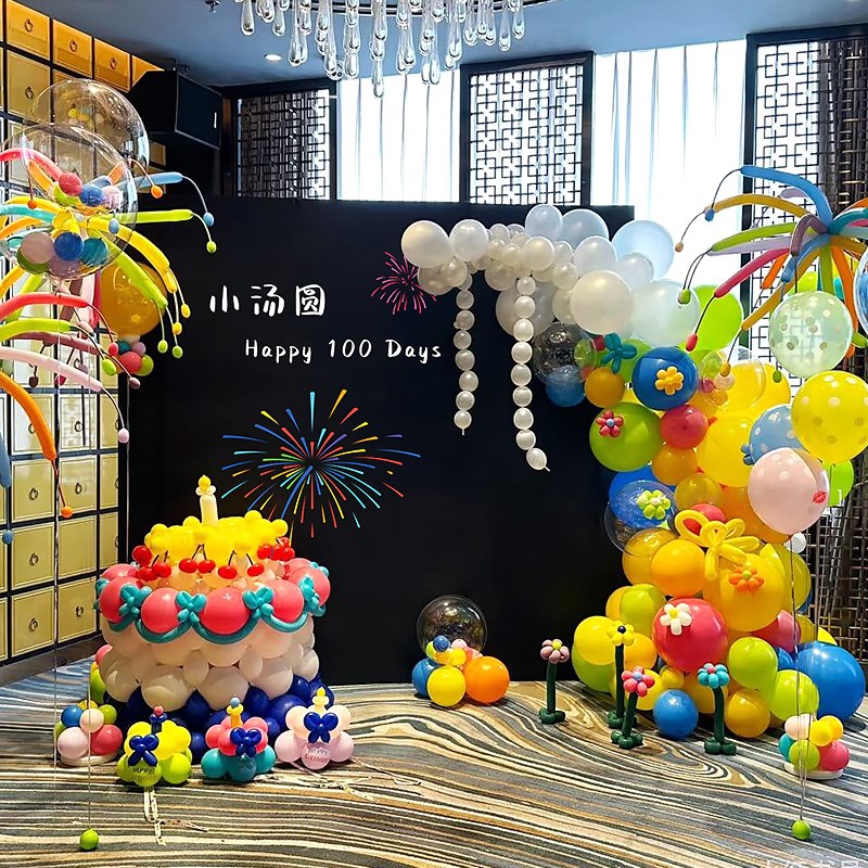 宝宝婴儿百日宴满月装饰多巴胺生日场景布置气球仪式感背景墙KT板