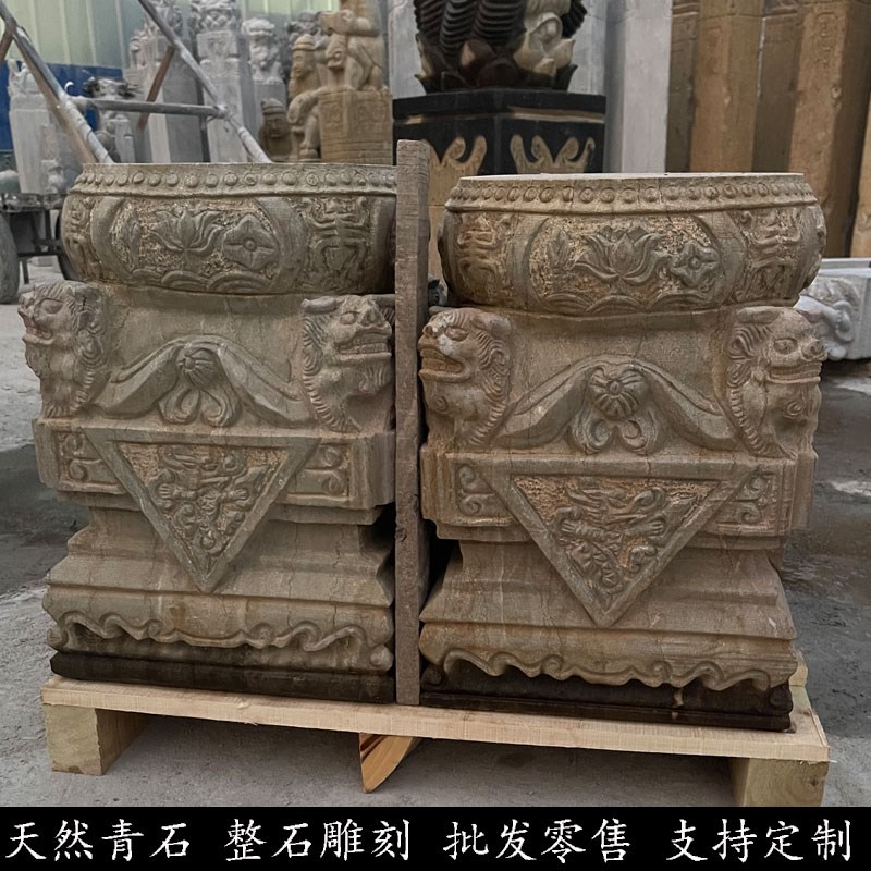 石柱墩青石仿古石墩子底座柱顶石中式庭院柱脚石木柱底座古建柱础