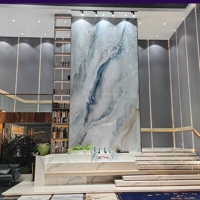 电视背景墙瓷砖2024新款电光岩板客厅别墅挑空复式楼轻奢石影视墙