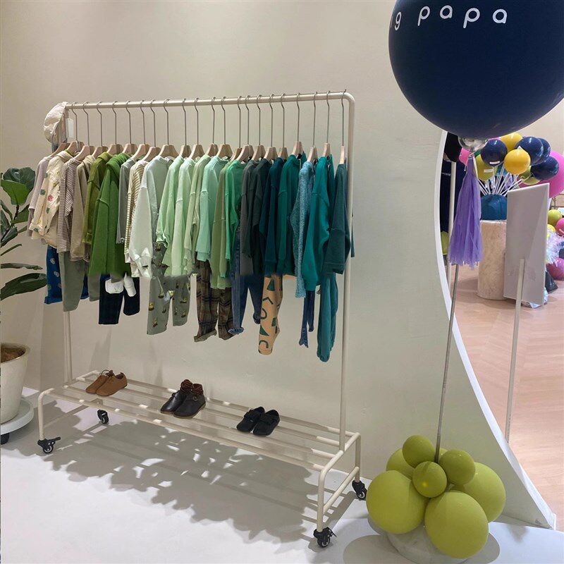 服装店展示架拍照衣架落地收纳陈列架带轮子童装女装店货架挂衣架