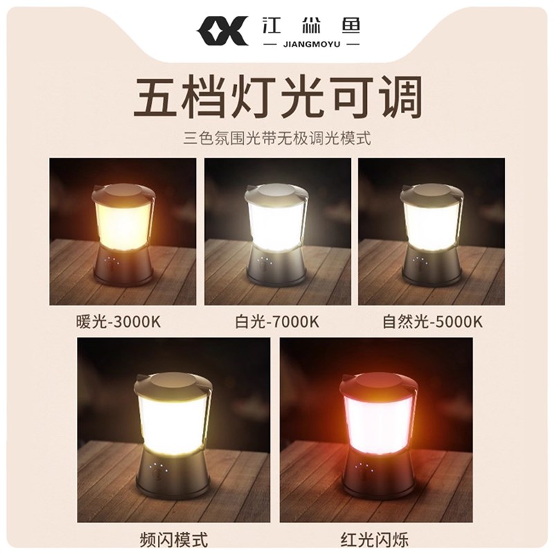 江尛鱼户外露营灯超长续航氛围灯野外led可充电营地灯帐篷灯挂式