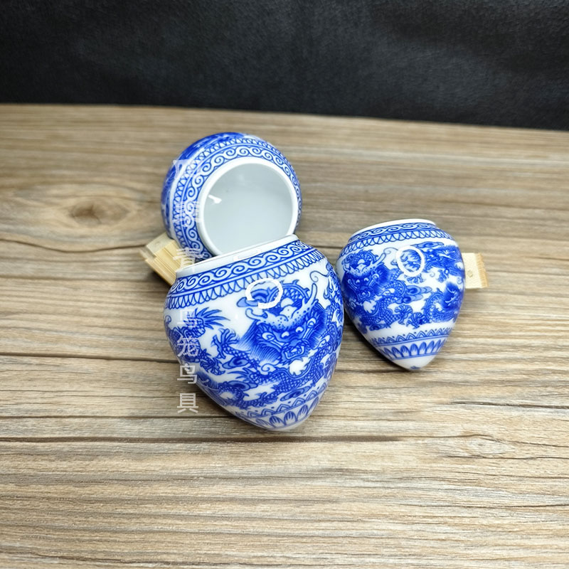 景德镇青花瓷五龙画眉鸟食罐鸟杯鸟碗品玉轩中号大号鸟用品