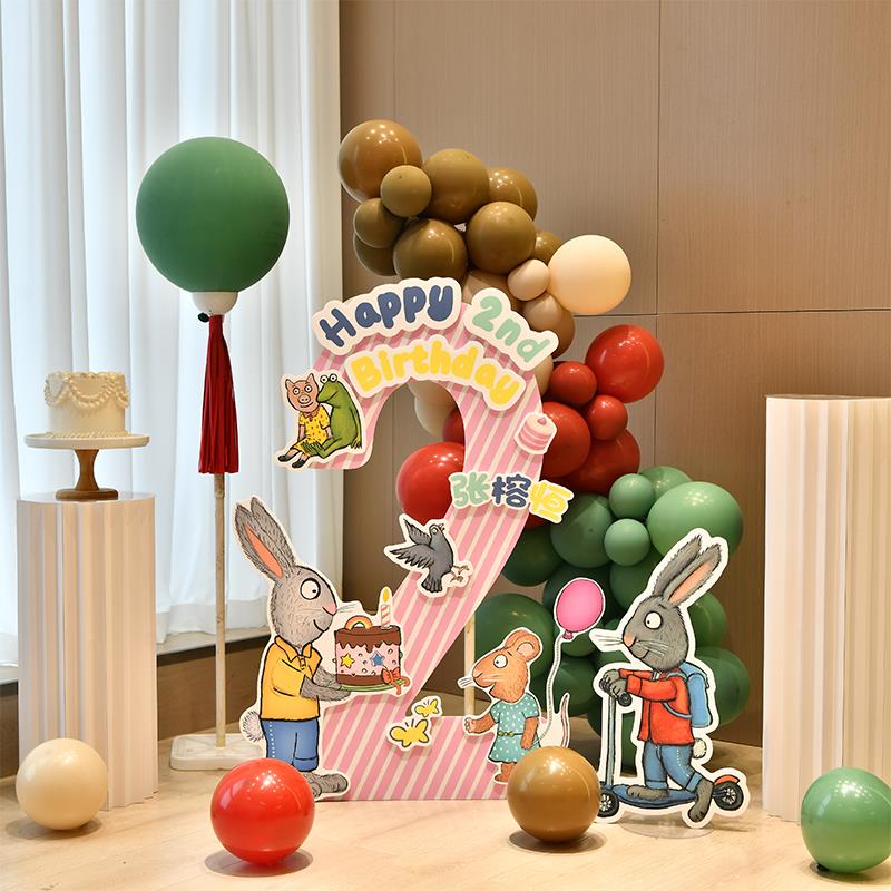 宝宝一周岁生日数字气球立柱装饰布置儿童派对装扮kt板小鼠波波