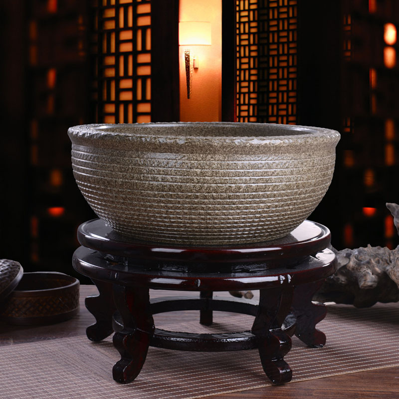 古法养鱼金鱼缸 粗陶荷花盆花钵陶瓷制品 独立式睡莲池塘水缸