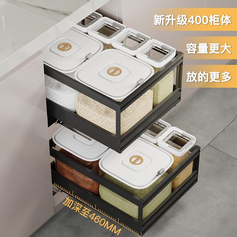 厨房嵌入式米箱拉篮橱柜抽屉式储米面桶家用杂粮收纳米柜米缸防虫