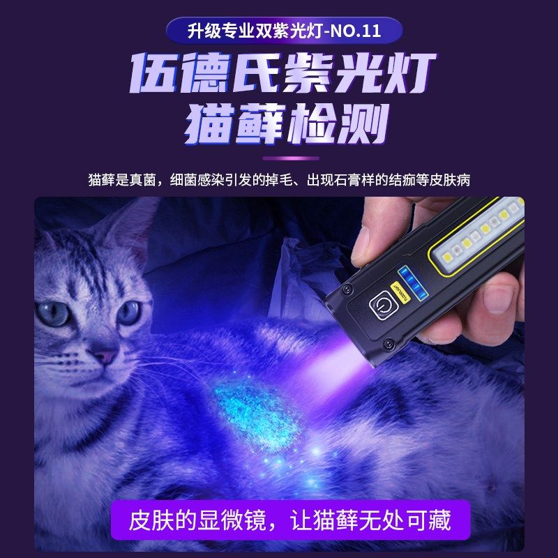 双紫光3光源灯荧光剂检测充电365强光手电筒汽修照明照蝎子验钞灯