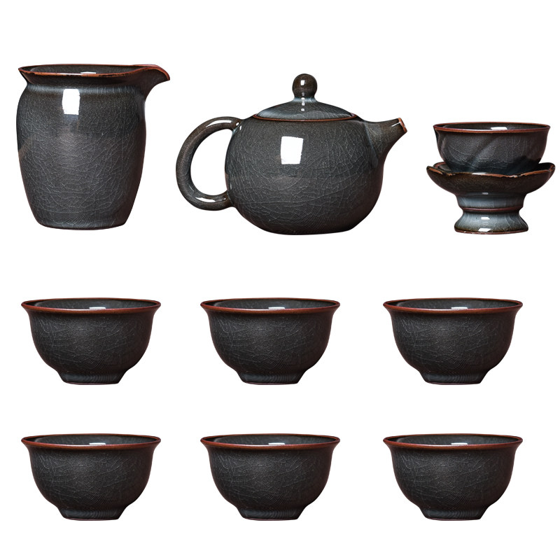 艺尚青瓷高档整套功夫茶具哥窑手工铁胎冰裂茶壶茶杯套装家用陶瓷