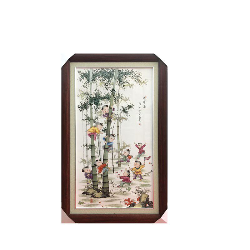 景德镇陶瓷手绘瓷板画现代中式客厅装饰画步步高升竹子挂画挂屏